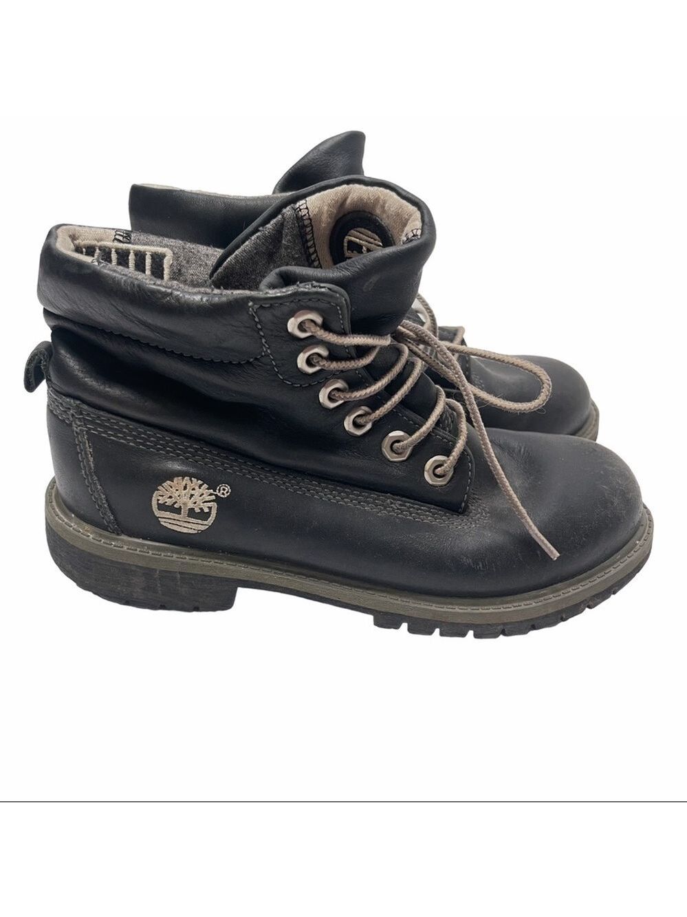 Timberland Boys Black Nubuck Leather Roll Top Boots Size 4